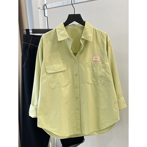 小个子休闲叠穿女士衬衫宽松韩版设计感时尚减龄绿色长袖衬衣外套