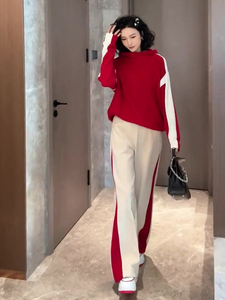 红色休闲运动套装2024新款时尚炸街减龄显瘦卫衣夏季搭配一整套女