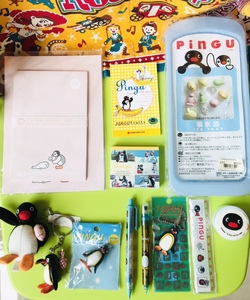 日本昭和企鹅家族pingu挂件文具铅笔尺子便签本信封信纸