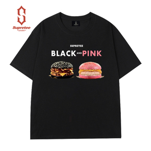 blackpink汉堡印花圆领短袖T恤男女同款大码宽松街头潮牌胖子衣服