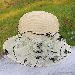 帽子女渔夫帽时尚优雅玫瑰花朵可折叠薄款透气遮阳帽妈妈防晒盆帽
