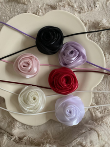 韩国超仙玫瑰花绑带花朵皮绳项圈女颈链小众设计脖子饰品颈花手腕