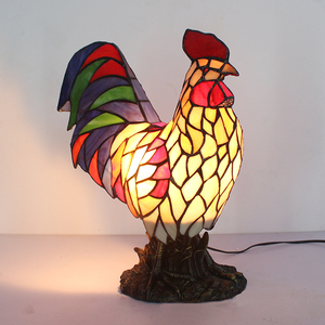 欧式彩色玻璃动物公鸡创意卧室床头台灯客厅餐厅书房吧台装饰灯