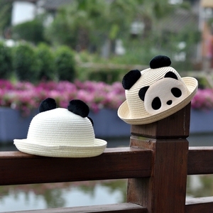 熊猫儿童遮阳帽子夏男女童草帽小孩太阳帽礼帽宝宝防晒帽潮渔夫帽