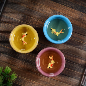 功夫茶杯冰裂纹年年有鱼杯子陶瓷主人杯单杯中式日式定制logo礼品