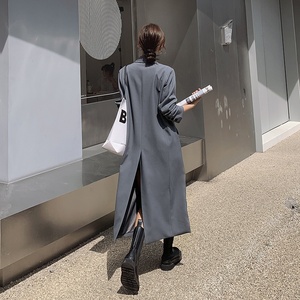 灰色长款西装外套女2024年春秋新款气质时尚高级感女神范风衣西服