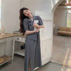 假两件西装裙女夏季2024新款韩版休闲设计感气质高级感长款连衣裙