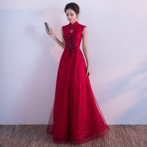 敬酒服新娘春季2018结婚新款宴会高贵修身长款优雅红色晚礼服