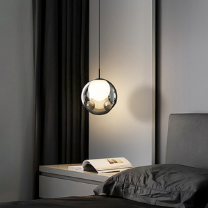 全光谱护眼意式极简现代简约卧室主卧床头柜可升降吊线玻璃小吊灯