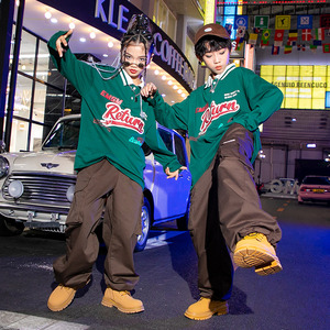 少儿hiphop街舞演出服潮儿童春秋长袖T恤男童Polo领嘻哈表演套装