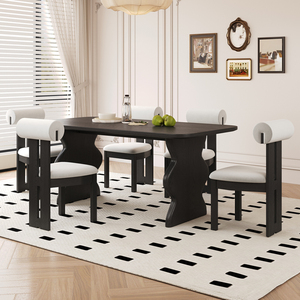 法式复古实木餐桌家用小户型白蜡木黑色吃饭桌2024新款中古风家具