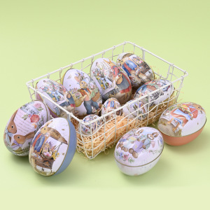 豪贝新款复活节装饰用品 复活节马口铁蛋 彩色兔子铁蛋糖果蛋壳