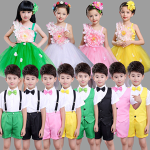 六一儿童舞蹈演出服男女童合唱礼服幼儿园花朵公主蓬蓬纱裙表演服
