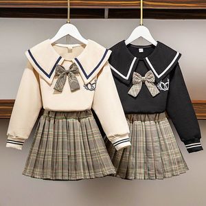 女童秋冬装套装2023新款儿童加绒加厚两件套卫衣裙子学院风jk制.