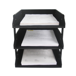 皮革文件架a4资料框创意商务办公用品收纳架书立架桌面三层文件盘