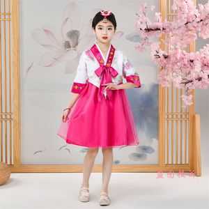 绣花朝鲜服族女童传统韩国古装大长今短袖韩服改良幼儿学生舞蹈服