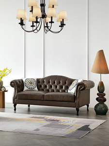 美式复古真皮沙发欧式拉扣客厅三人大小户型会所油蜡皮组合沙发