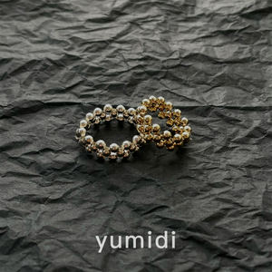 yumidi/小金珠小银珠 百搭韩国小圆珠手工编织宽版戒指16K镀金
