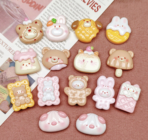亮面卡通小熊兔子饼干面包食玩 diy手机壳树脂配件发夹饰品材料包