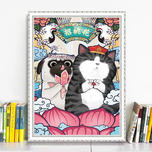 十字绣桃花猫2023新款客厅卡通可爱猫咪手工自己线绣小件简单刺绣