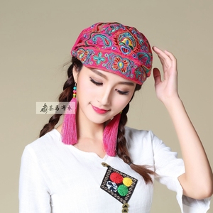 中国民族风刺绣花帽子头巾旅游帽复古包头帽杨丽萍同款百搭女士帽