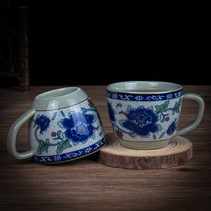 陶瓷器中式有耳杯子泡茶杯青花瓷把手杯子功夫茶具小杯复古咖啡杯