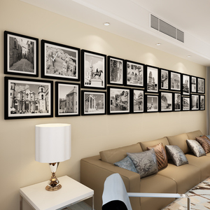 特大客厅照片墙创意组合欧式简约现代挂墙公司文化墙实木相框墙