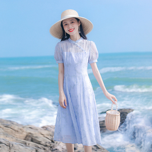 阿琳家2024夏季新款女装裙子温柔风设计感小众法式改良旗袍连衣裙