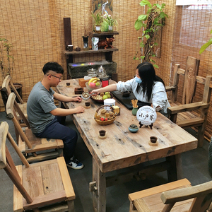 正宗老船木喝茶桌椅组合新中式实木大板餐桌泡茶几桌户外庭院茶台