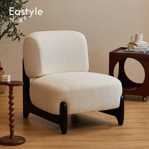 羊羔绒奶油侘寂风单人沙发椅实木简约现代法式客厅布艺软包休闲椅