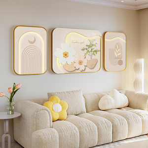 客厅装饰画抽象花卉沙发背景墙挂画简约高级感壁画2024新款三联画