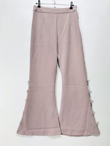藕粉色修身双排包扣装饰高腰喇嘛裤女