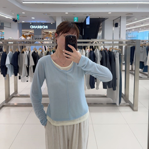 mixxo 春夏韩系圆领叠搭设计款轻薄透气长袖压线百搭上衣女