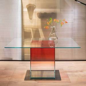 意式极简玻璃长方形餐桌家用洽谈会议桌艺术渐变小户型意大利家具