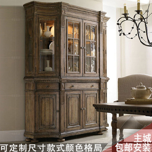 美式古典欧式全实木橡木餐厅柜客厅成套家具组合餐边柜酒柜玻璃柜