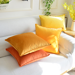 轻奢北欧抱枕客厅沙发靠垫天鹅绒暖黄色系方形大抱枕套可拆洗腰枕