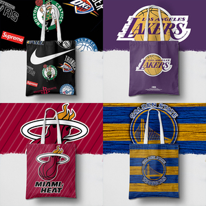 NBA篮球队帆布包火箭勇士湖人队标手提袋环保单肩包大容量购物袋