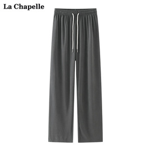 拉夏贝尔/La Chapelle阔腿裤女松紧系带垂感高腰显瘦休闲加绒长裤
