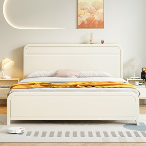 奶油风实木床主卧储物现代简约2.0M米大双人高箱北欧德国榉木日式