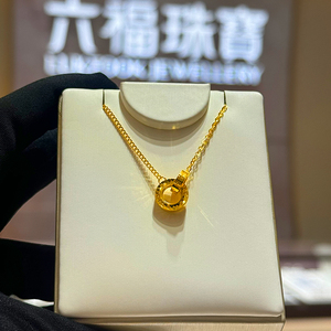六福珠宝Goldstyle系列双环黄金项链一体链足金正品代购克减120