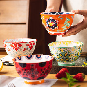 繁花陶瓷米饭碗家用碗日式汤碗泡面碗小碗个人专用餐具饭碗儿童碗