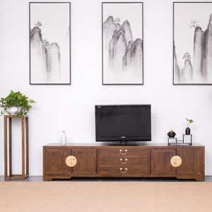 新中式实木电视柜客厅电视机柜简约古典老榆木黑胡桃色卧室矮地柜