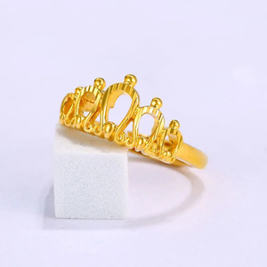 越南沙金皇冠戒指活口女不掉色仿真假镀黄金新娘结婚饰品礼物戒子
