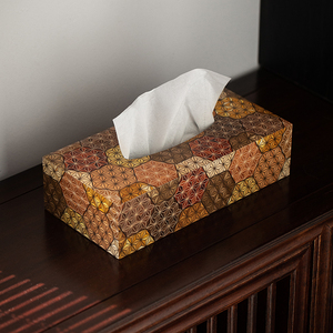 同合日本进口寄木细工高级感木质纸巾盒手工日式客厅车载抽纸盒子