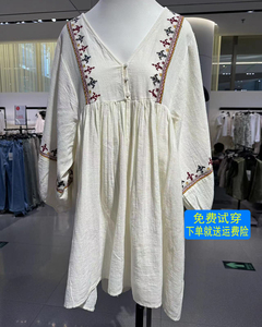 ZA2024夏季新品时尚女装气质名族风拼接刺绣短连衣裙 5770042 712
