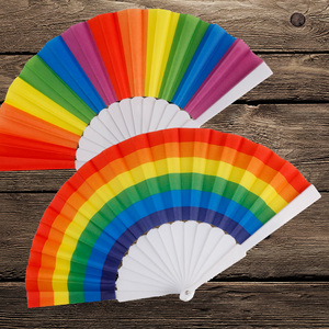 儿童折扇六色彩虹平板折叠7寸工艺扇子幼儿园布面舞蹈扇小凉扇