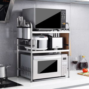 304不锈钢厨房三层微波炉置物架 桌面家用烤箱架3层台面收纳架子