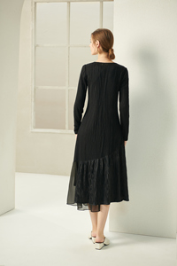 2023秋季新款黑色羊毛连衣裙修身显瘦气质宽松打底裙中年妈妈长裙