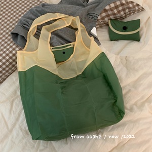 奶油双拼～撞色再生防水环保购物袋 便携可折叠收纳买菜包大容量