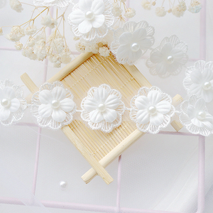 定制蕾丝网纱立体钉珠珍珠花边带辅料刺绣花边材料装饰花朵花